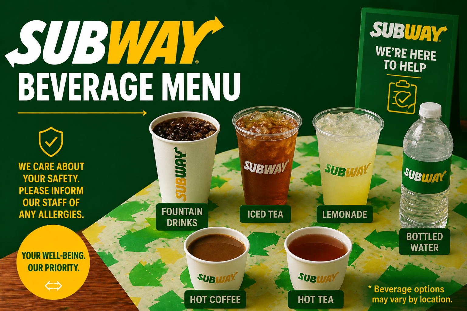 Subway Beverage Menu